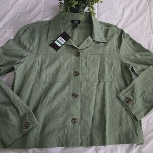 Jones NY Signature Linen Viscose Long Sleeve Jacket Shirt